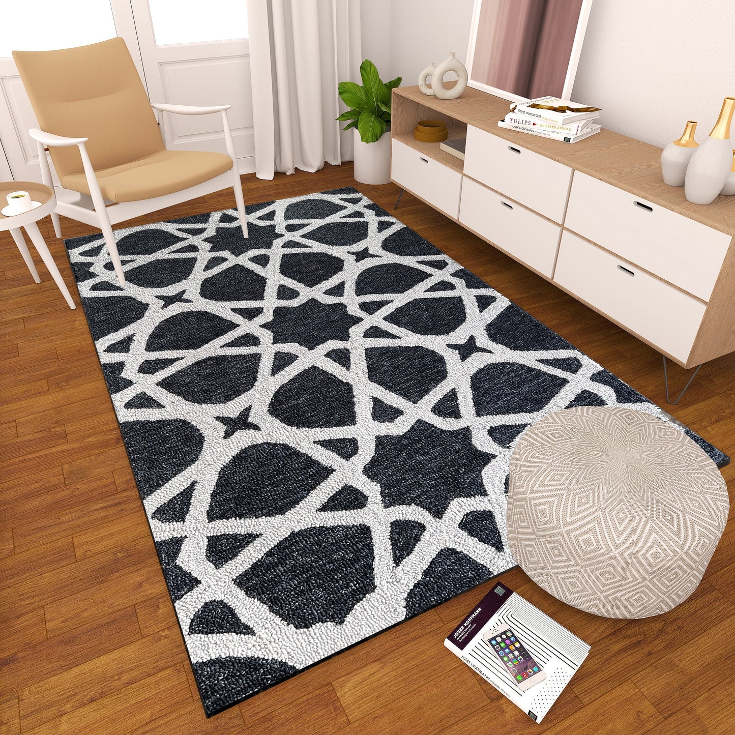 Premium Hand-Tufted Rug Made of 100% Wool - Ash Zellig - 4x6 Feet