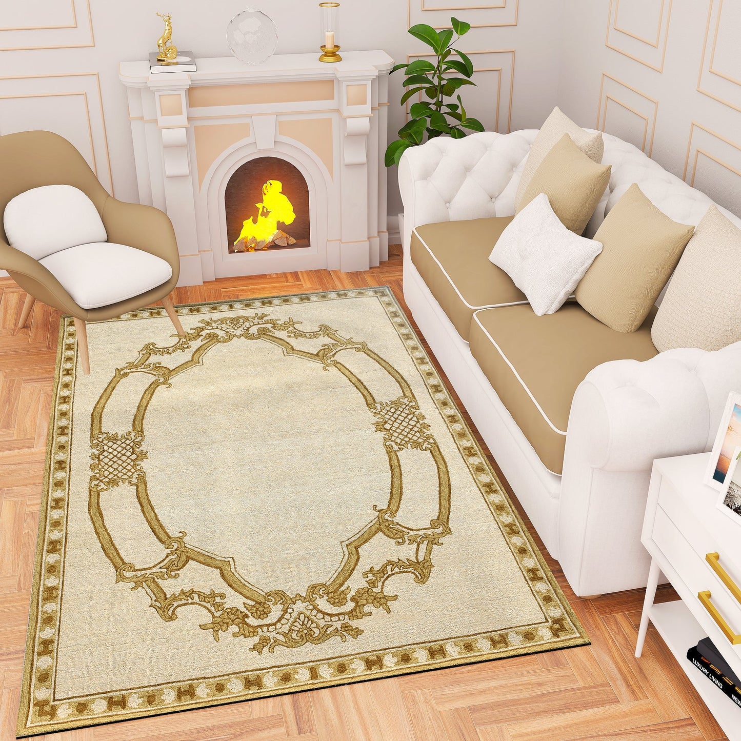 Premium Hand-Tufted Rug Made of 100% Wool - Augustan Gold - 4x6 Feet