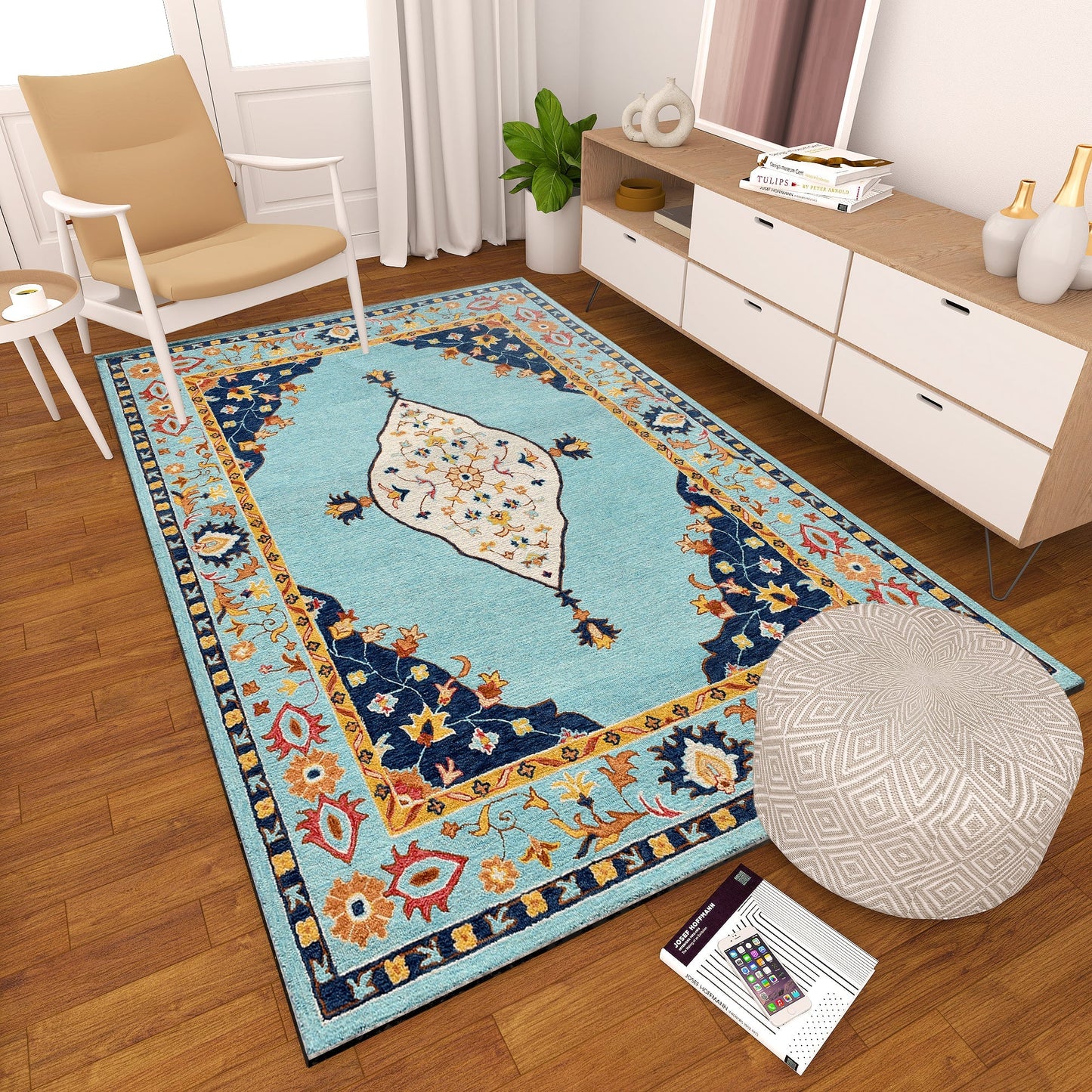 Premium Hand-Tufted Rug Made of 100% Wool - Aydin Sky - 3x5 Feet