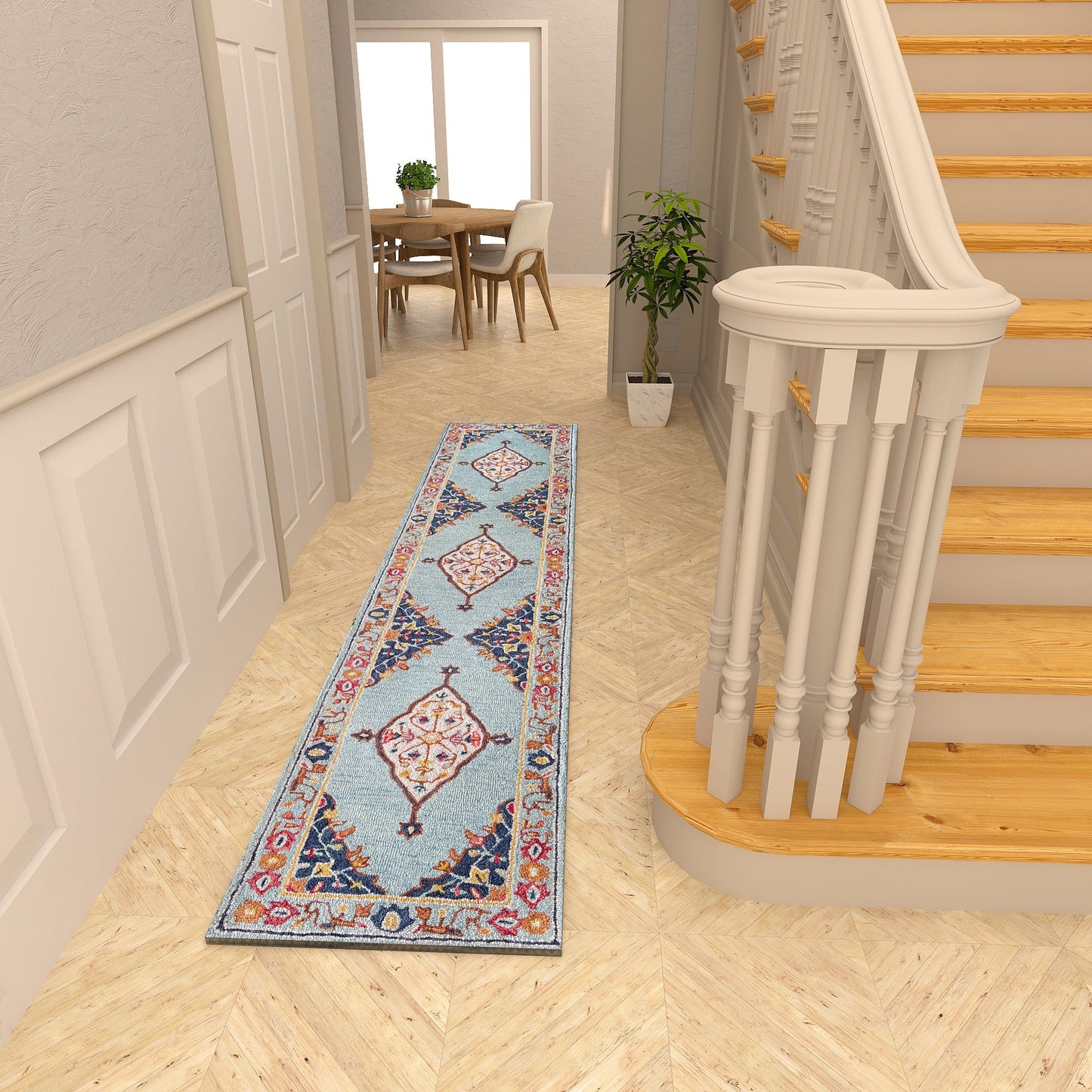 Premium Hand-Tufted Rug Made of 100% Wool - Aydin Sky - 2x6 Feet