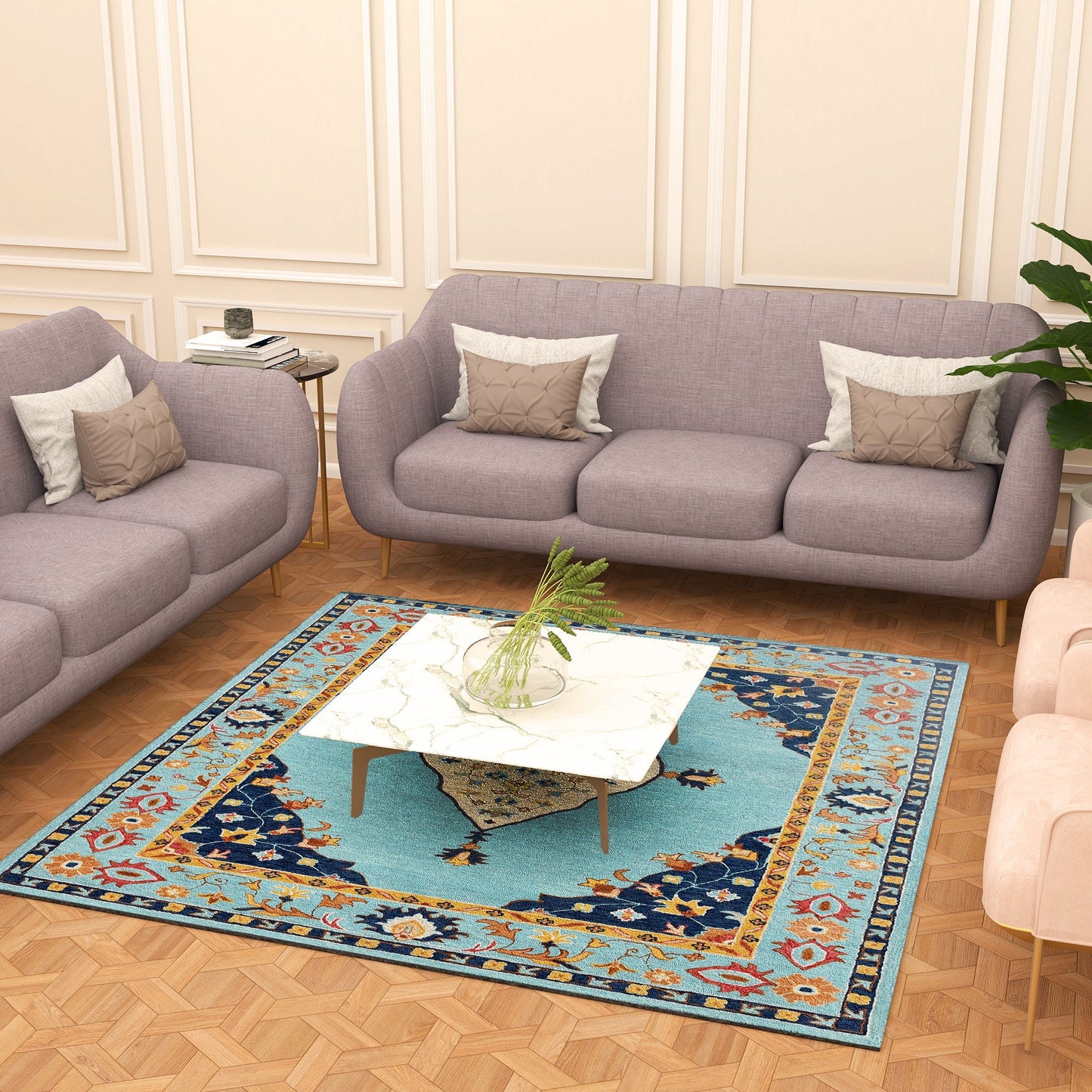 Premium Hand-Tufted Rug Made of 100% Wool - Aydin Sky - 6x6 Feet