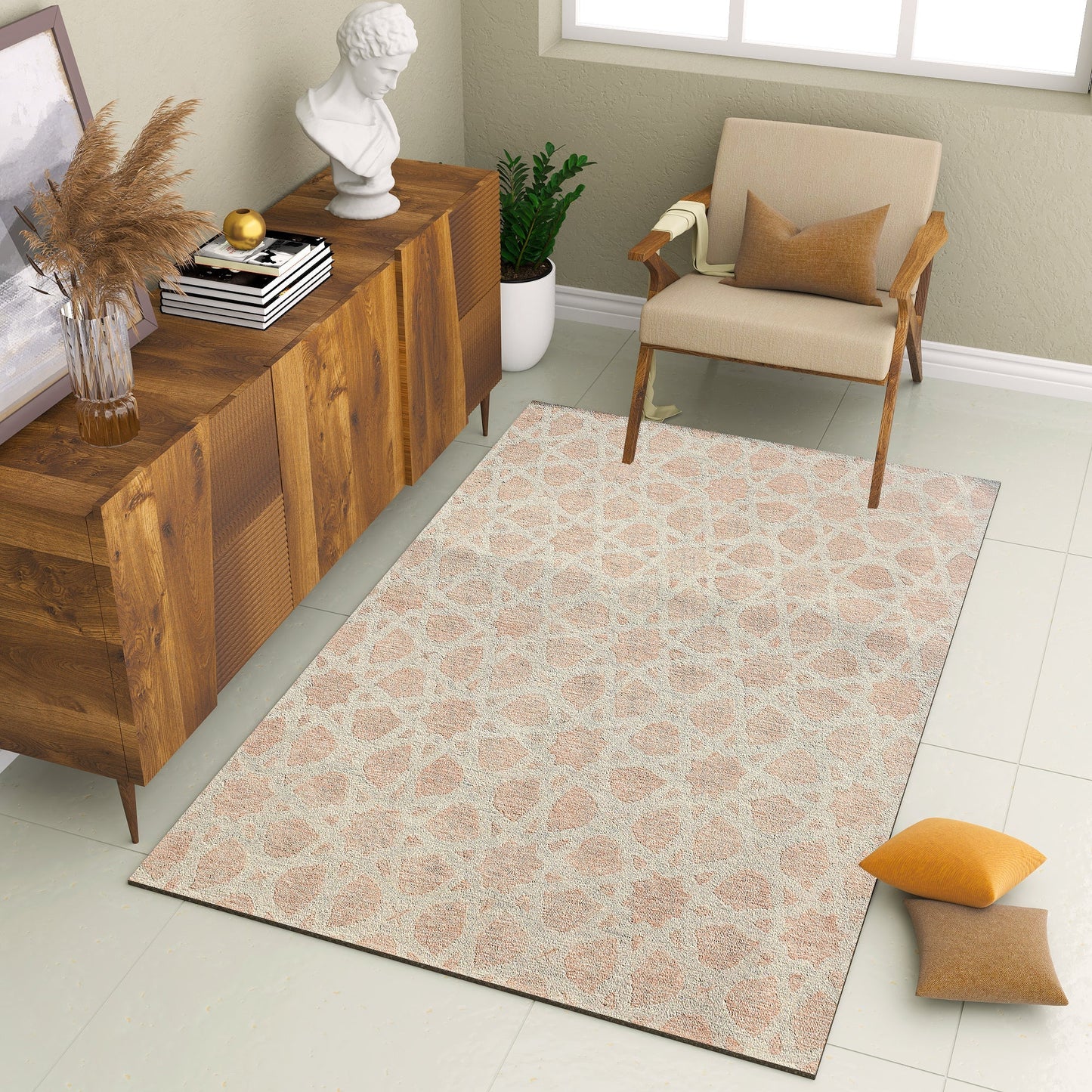 Premium Hand-Tufted Rug Made of 100% Wool - Blush Zellig - 5x8 Feet