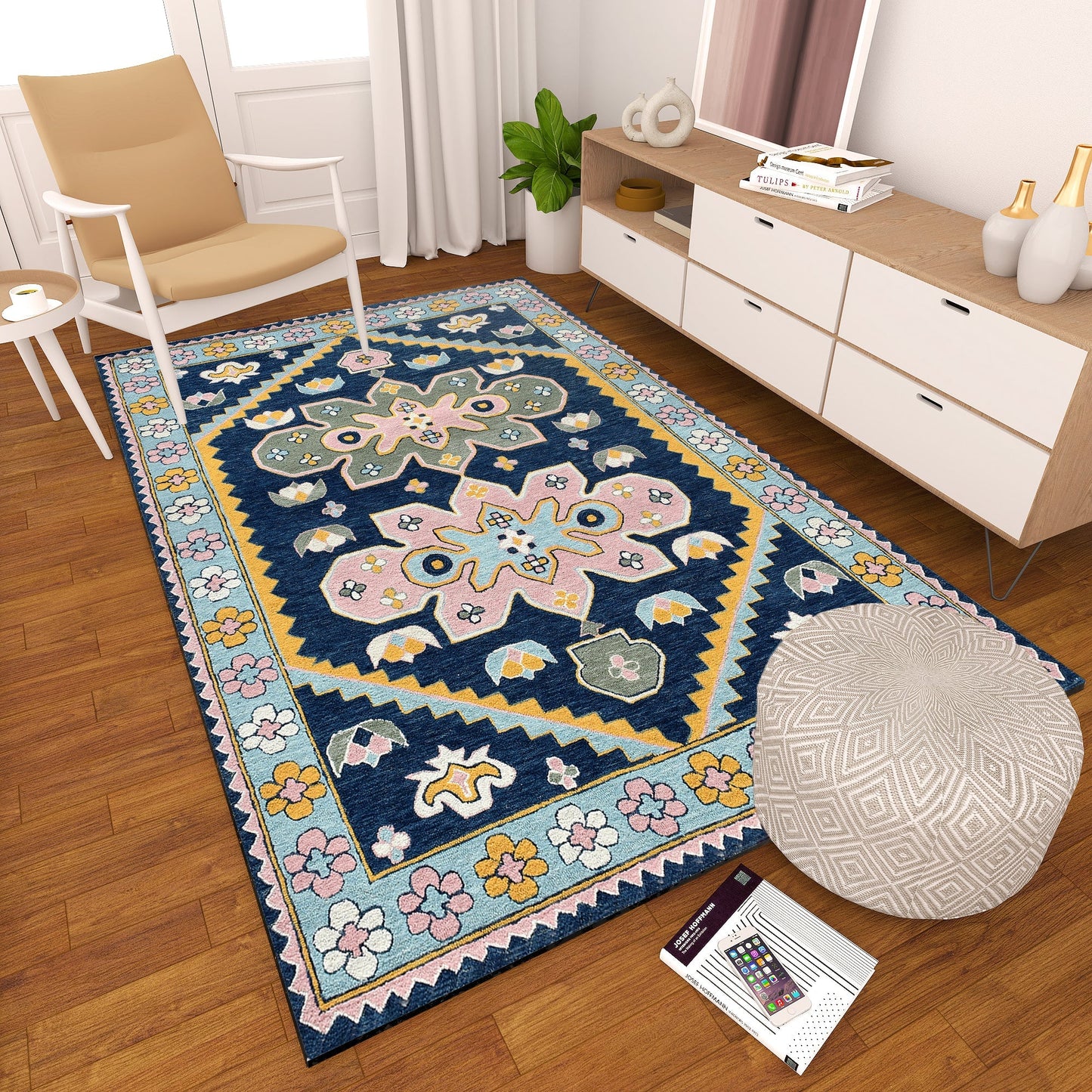 Premium Hand-Tufted Rug Made of 100% Wool - Lotus Bloom - 4x6 Feet