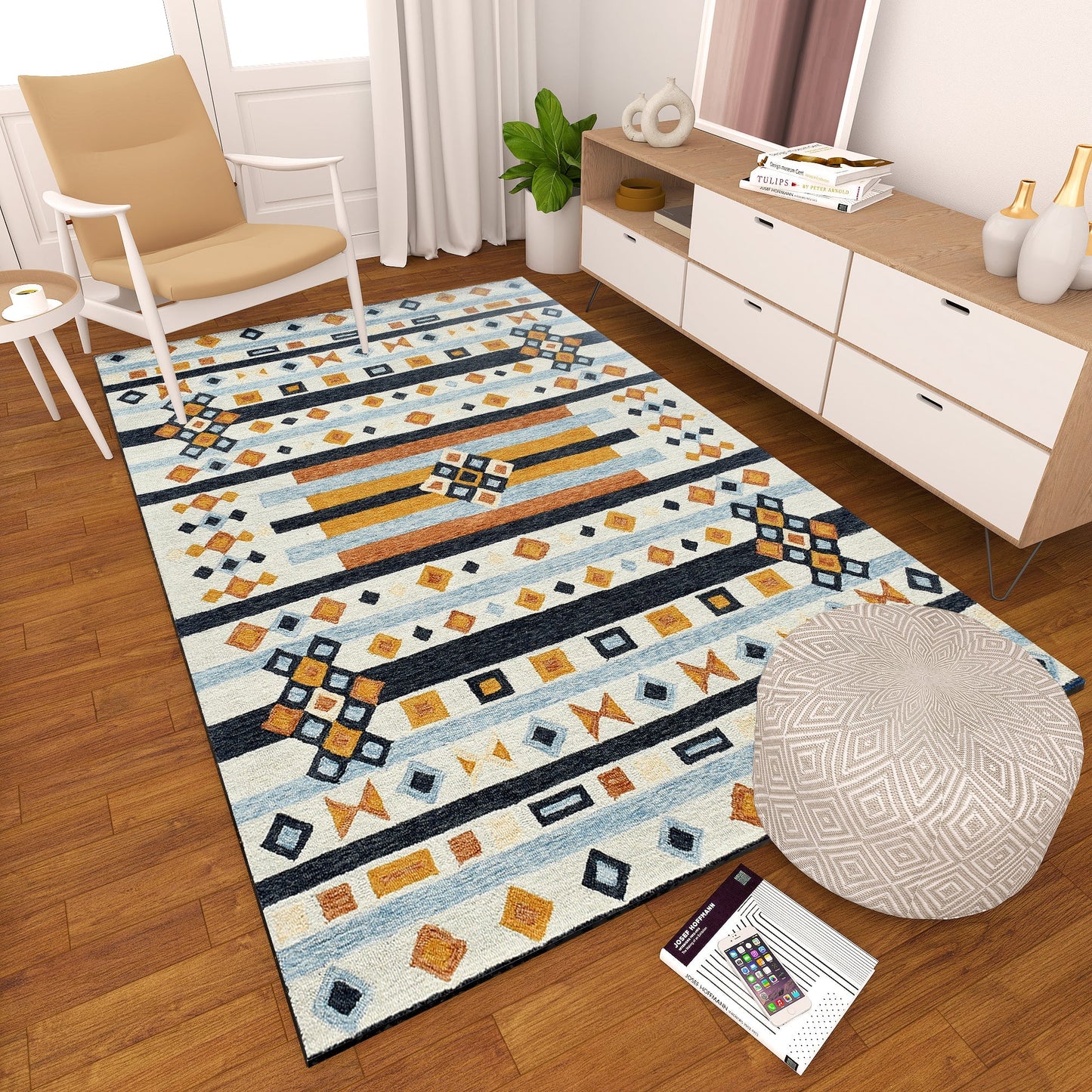 Premium Hand-Tufted Rug Made of 100% Wool - Ojo De Dios - 3x5 Feet