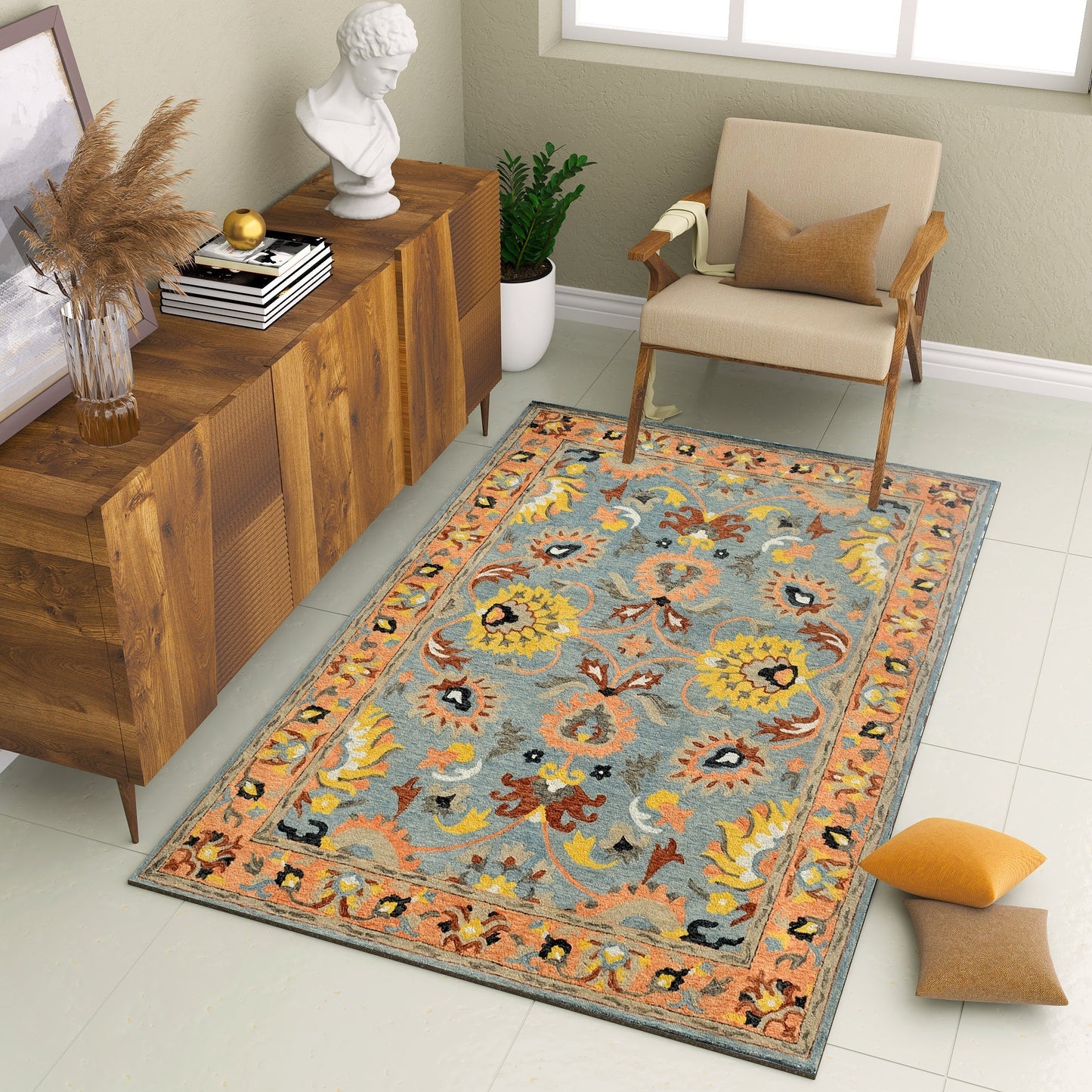 Premium Hand-Tufted Rug Made of 100% Wool - Oui Versaille - 4x6 Feet
