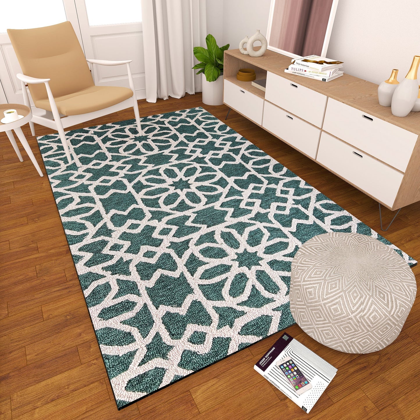 Premium Hand-Tufted Rug Made of 100% Wool - Noir Grid - 6x9 Feet