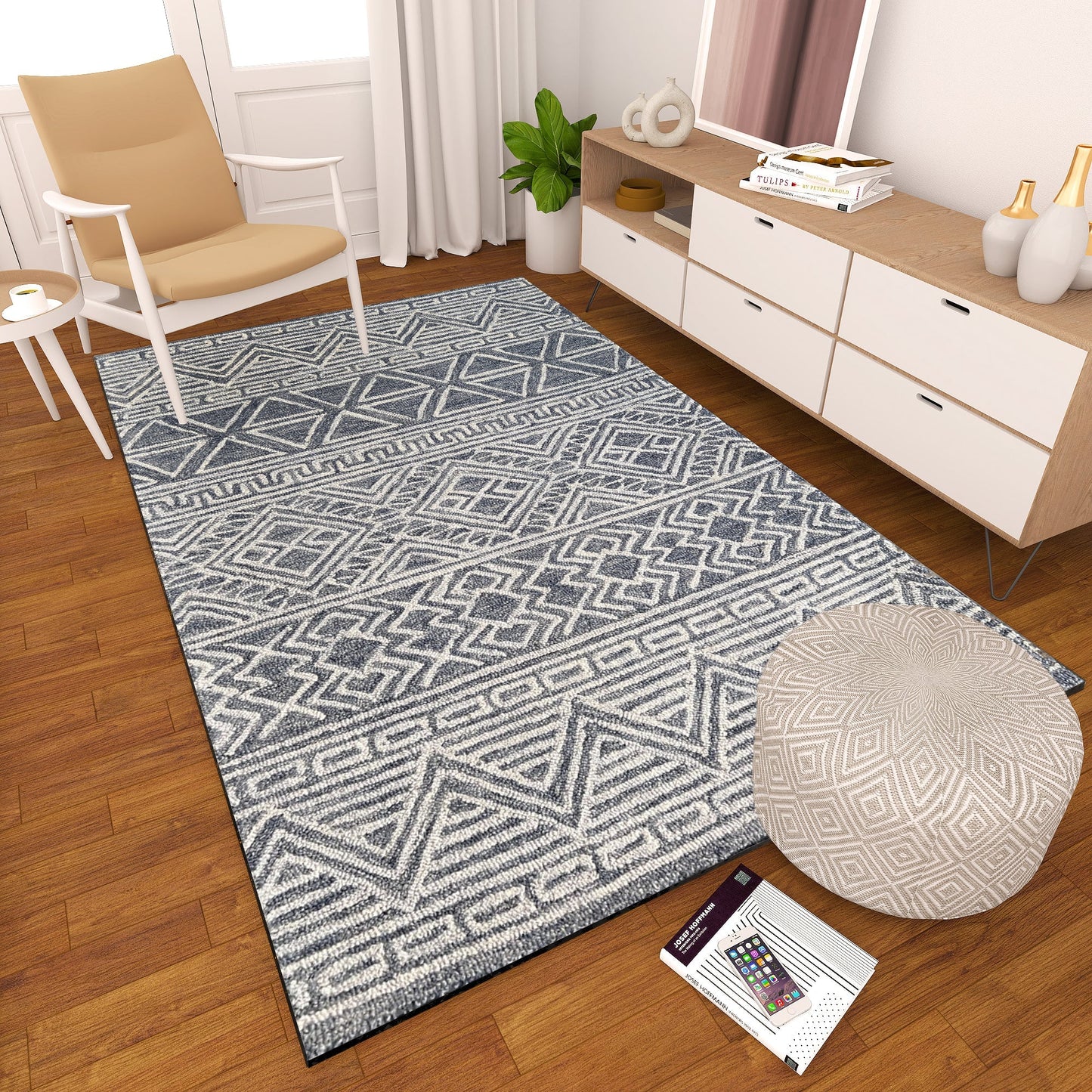 Premium Hand-Tufted Rug Made of 100% Wool - Still River Blue - 5x8 Feet