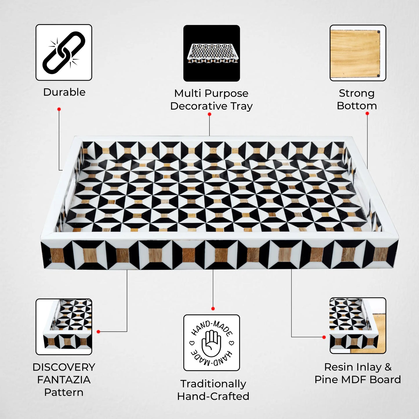 Decorative Trays Discovery Cypher Pattern Resin Inlay Collection in 2 Sizes