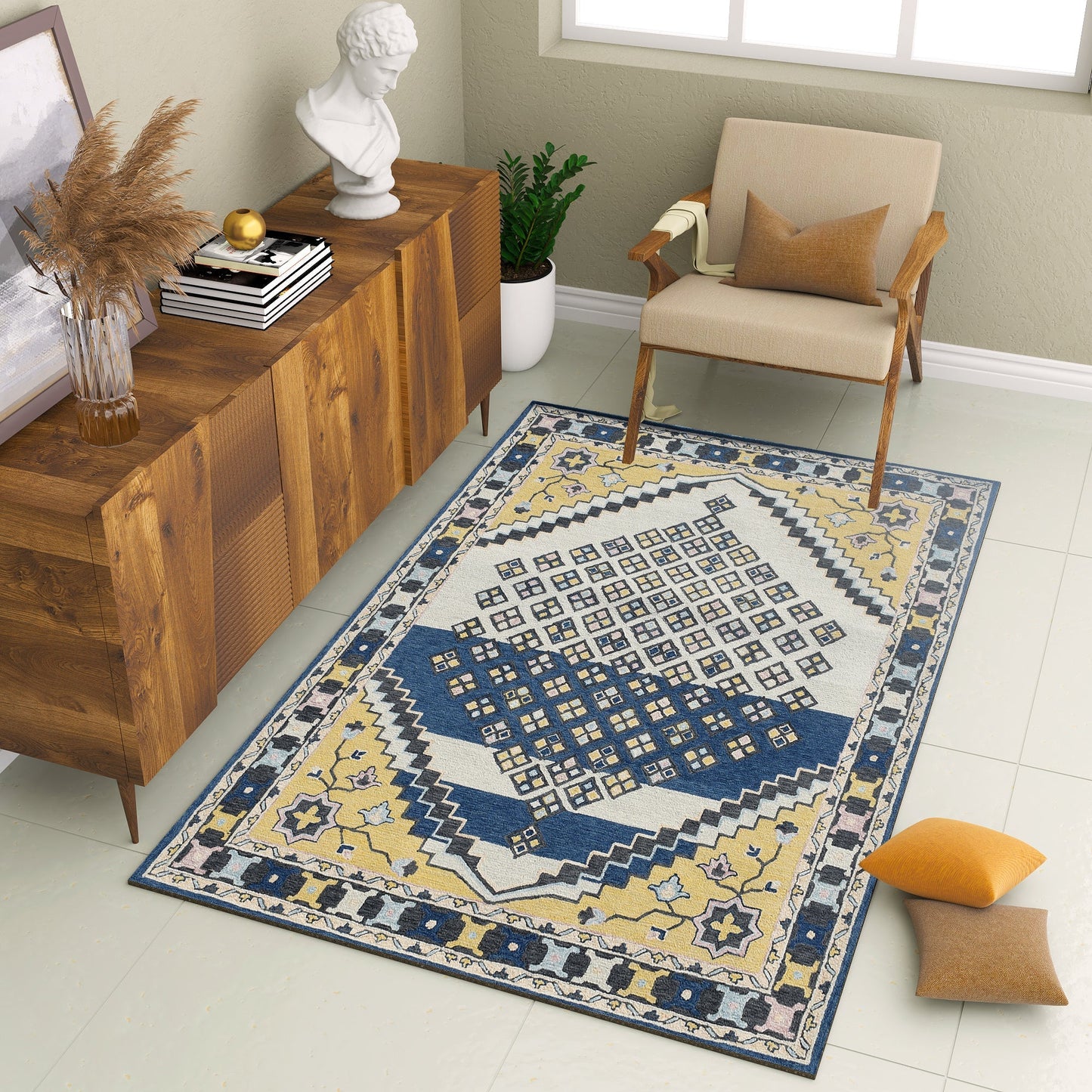 Premium Hand-Tufted Rug Made of 100% Wool - Tatar Folk - 4x6 Feet