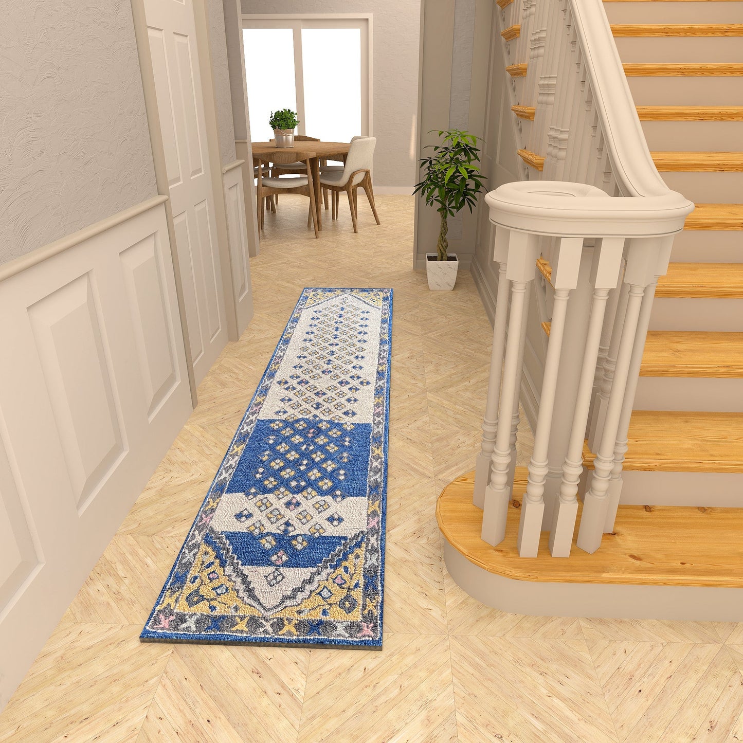 Premium Hand-Tufted Rug Made of 100% Wool - Tatar Folk - 2x10 Feet