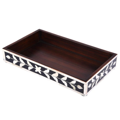 Countertop and Vanity Tray - Parlour Whist Pattern Black & White 10x6 Inches