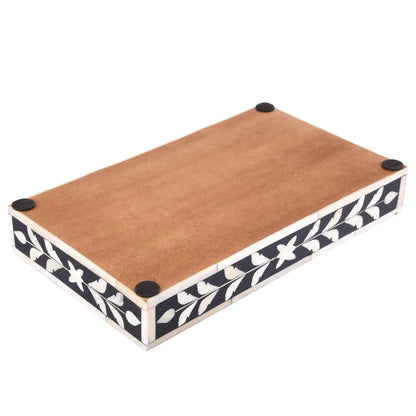 Countertop and Vanity Tray - Parlour Whist Pattern Black & White 10x6 Inches