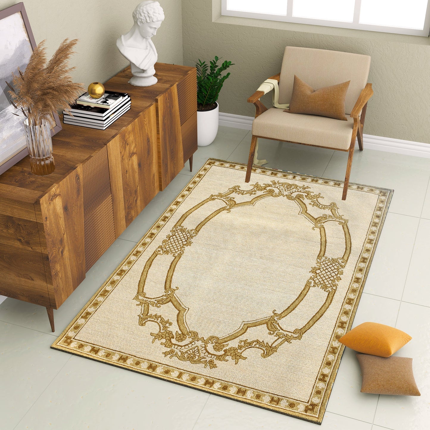 Premium Hand-Tufted Rug Made of 100% Wool  - Augustan Gold - 5x8 Feet