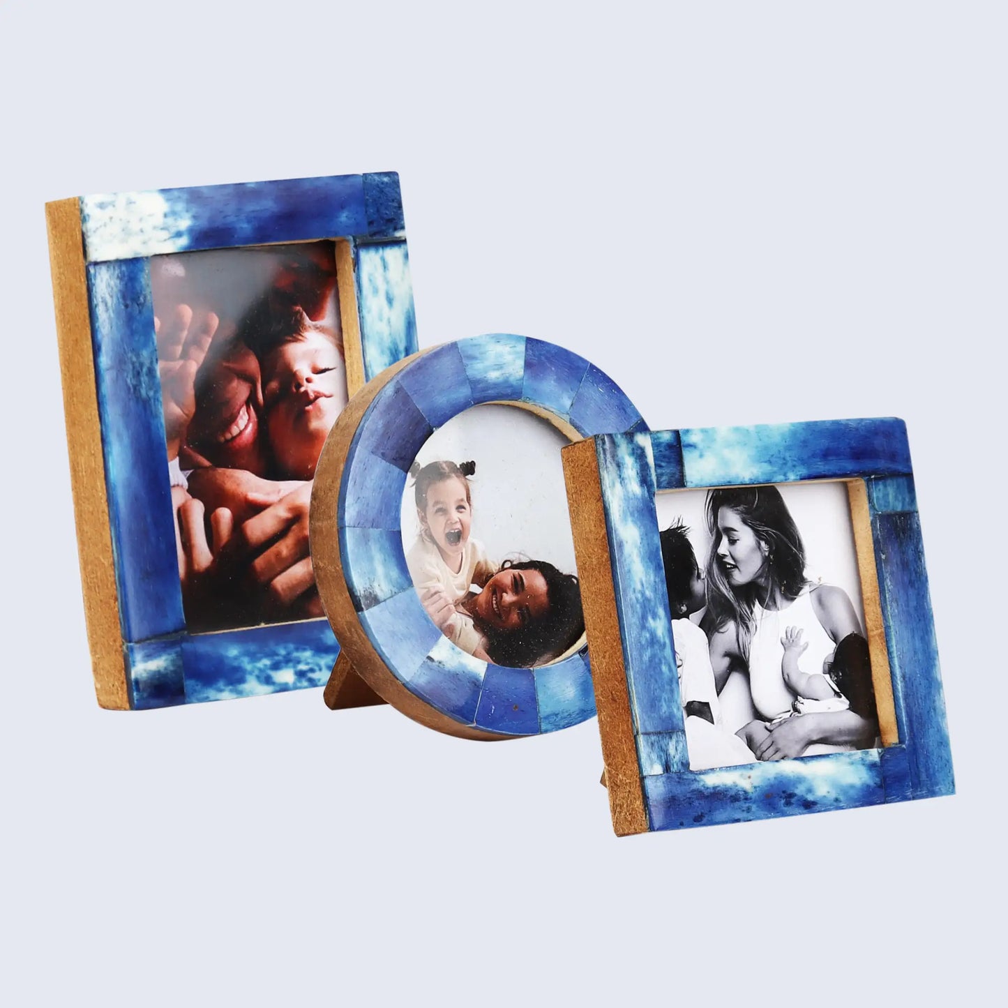 Baby Picture Frames Bone Inlay Collection in Blue, Set of 3 – Wholesale picture frames