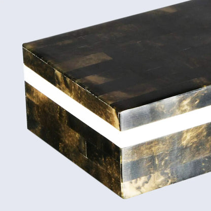 Decorative Boxes Quatrefoil Pattern Bone & Resin Inlay Collection in 10x4x2.5 Inch, Black & White