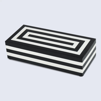 Decorative Boxes Medley Concentrics Pattern Resin Inlay Collection in 8 Sizes, Black & White