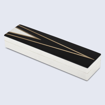 Decorative Boxes Kept Dapper Gent Pattern Resin Inlay & Brass Collection in 7 Sizes, Black & White