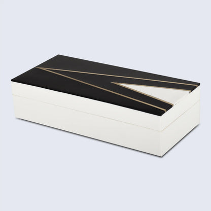 Decorative Boxes Kept Dapper Gent Pattern Resin Inlay & Brass Collection in 7 Sizes, Black & White