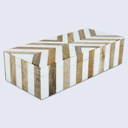 Marquet Chevron Resin & Wood Inlay Decorative Storage Box - 8 Sizes