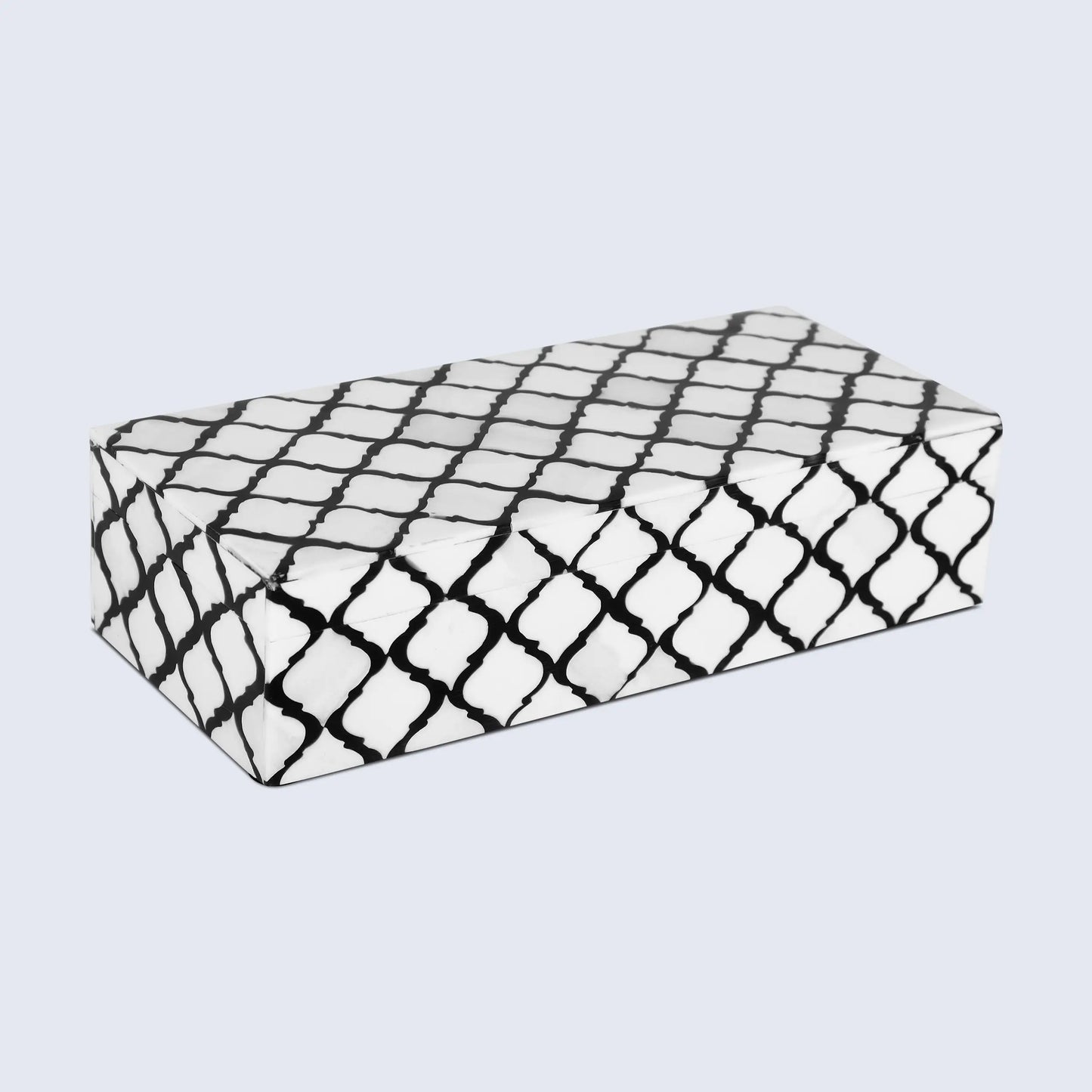Decorative Boxes Moroccan Pattern Bone & Resin Inlay Collection in 9 Sizes, Black & White