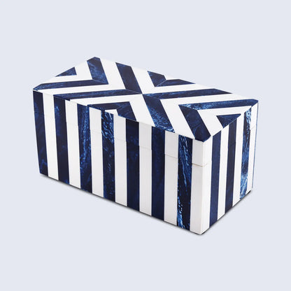 Decorative Boxes Chevron Pattern Resin Inlay Collection in 6 Sizes, Blue & White