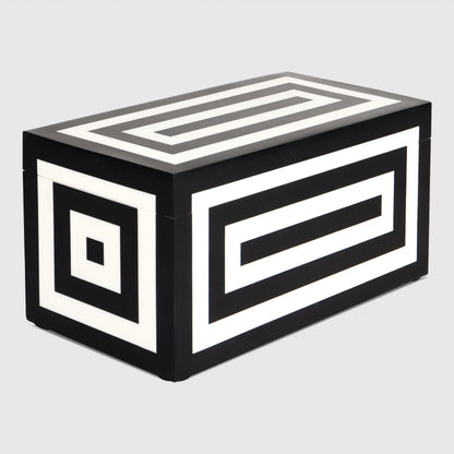 Decorative Boxes Medley Concentrics Pattern Resin Inlay Collection in 8 Sizes, Black & White