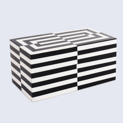 Decorative Boxes Puzzle Slide Pattern Resin Inlay Collection in 7 Sizes, Black & White