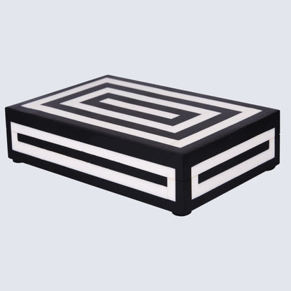 Decorative Boxes Medley Concentrics Pattern Resin Inlay Collection in 8 Sizes, Black & White