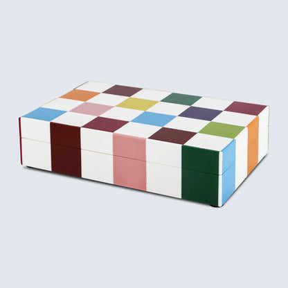 Decorative Boxes Medley Jester Pattern Resin Inlay Collection in 7 Sizes, Multicolor