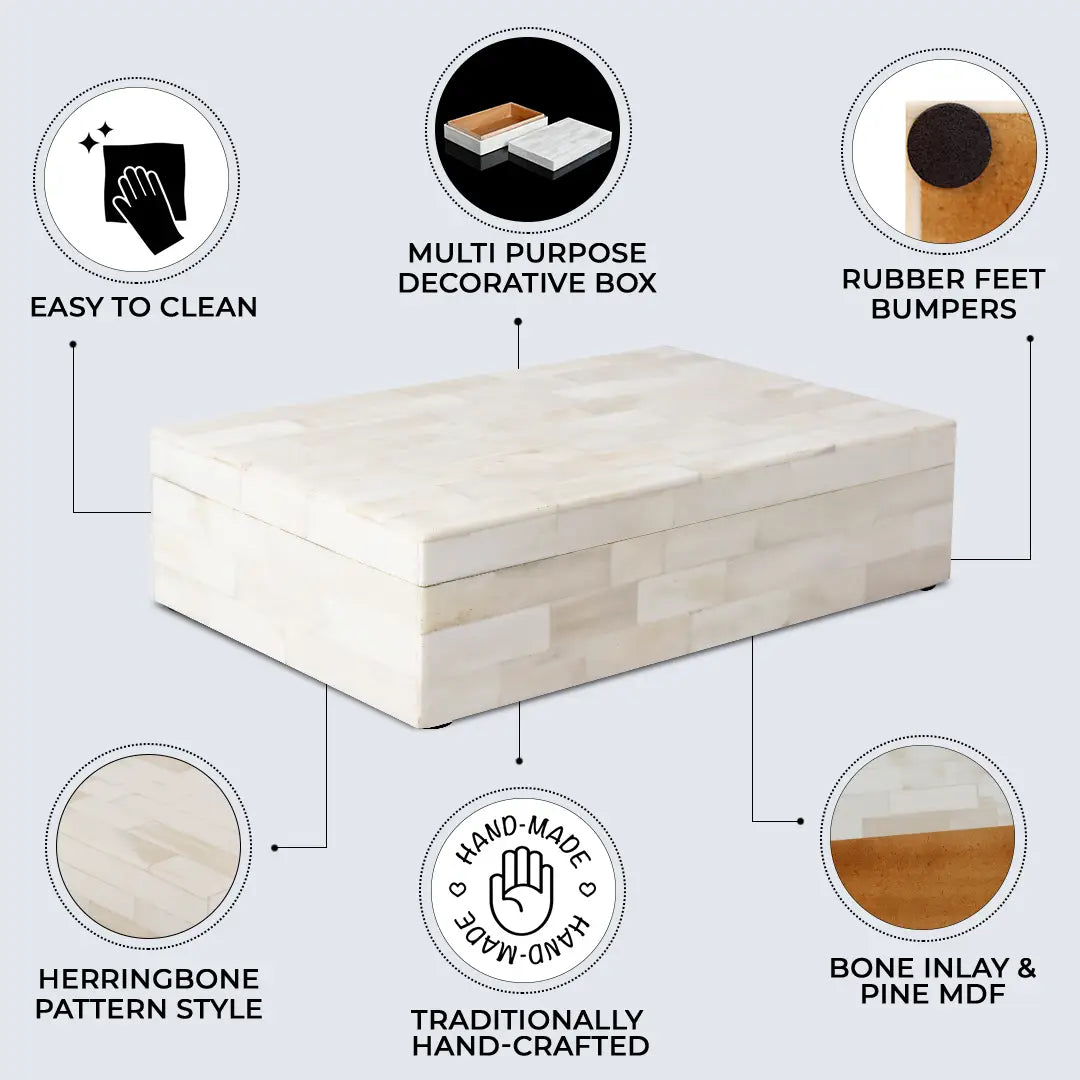 Decorative Boxes Plain White Pattern Bone Inlay Collection in 8 Sizes