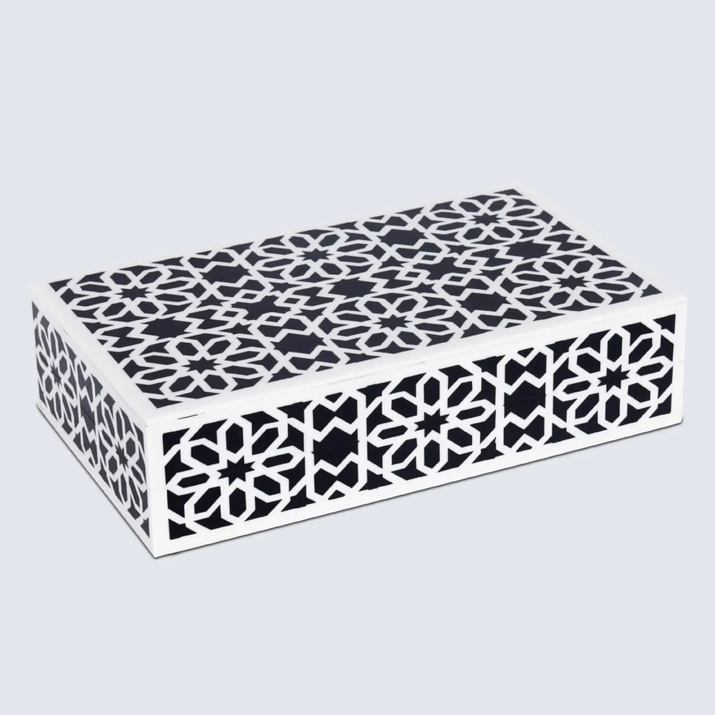 Shiraz Pattern Resin Inlay Decorative Storage Box – Black & White