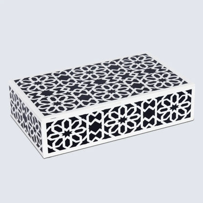 Shiraz Pattern Resin Inlay Decorative Storage Box – Black & White