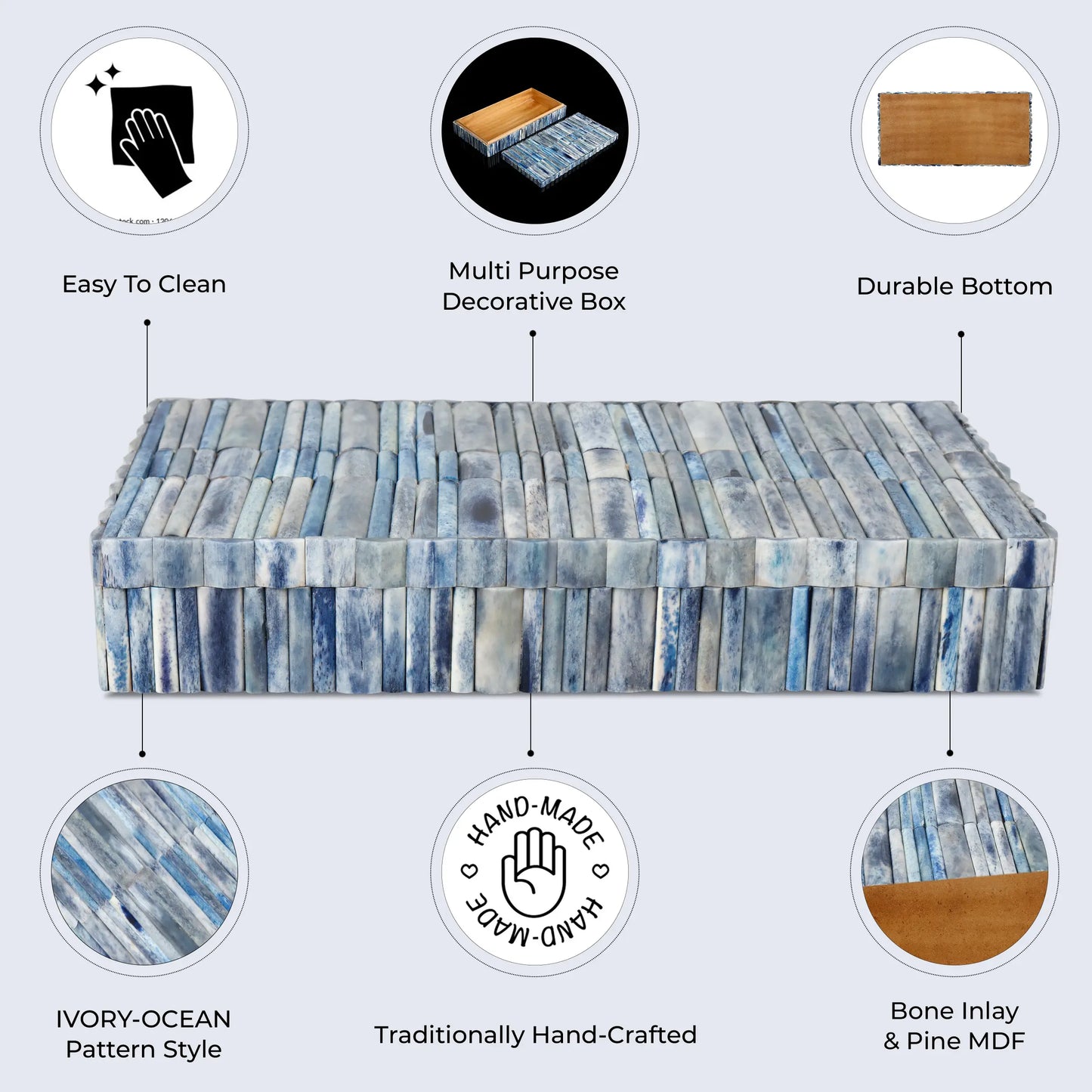 Ivory Ocean Pattern Bone Inlay Decorative Storage Box 7 Sizes