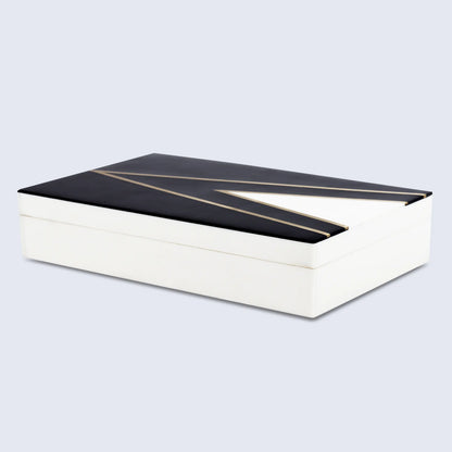 Decorative Boxes Kept Dapper Gent Pattern Resin Inlay & Brass Collection in 7 Sizes, Black & White