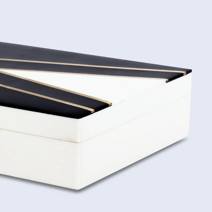 Decorative Boxes Kept Dapper Gent Pattern Resin Inlay & Brass Collection in 7 Sizes, Black & White