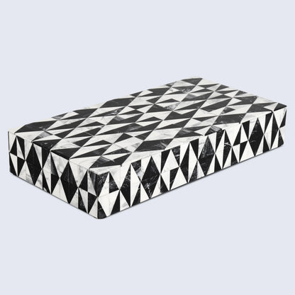 Decorative Boxes Medley Harlequin Pattern Resin Inlay Collection in 7 Sizes, Black & White