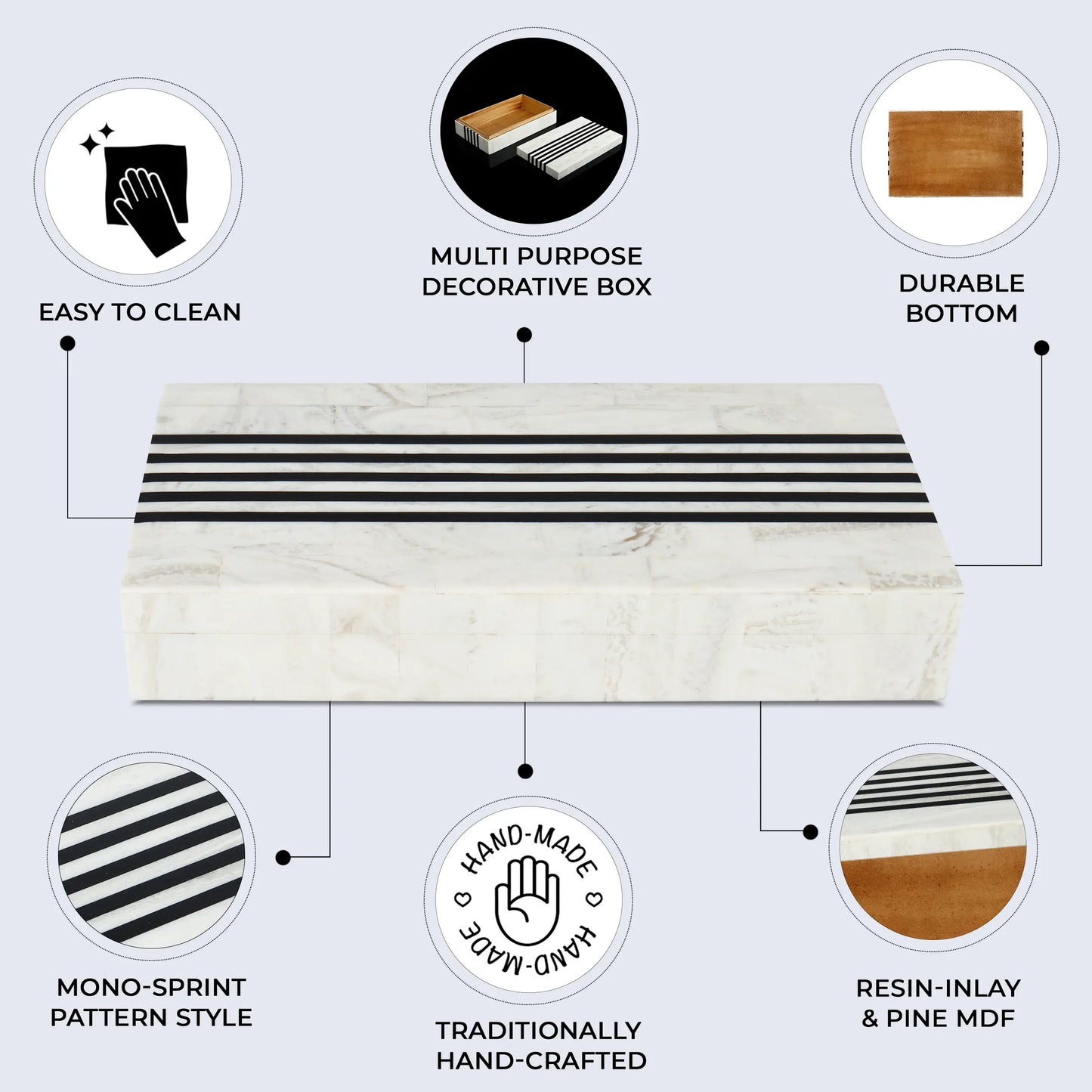 Decorative Boxes Mono Sprint Pattern Resin Inlay Collection in 7 Sizes