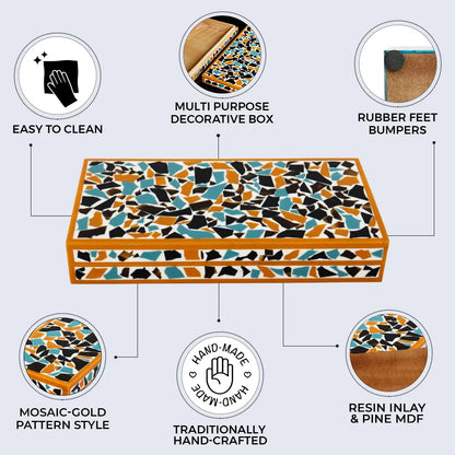 Decorative Boxes Mosaic Gold Pattern Pattern Resin Inlay Collection in 7 Sizes