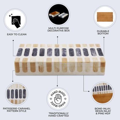 Patisserie Caramel Bone & Resin Inlay Decorative Storage Box - 7 Sizes