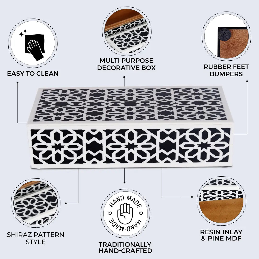 Shiraz Pattern Resin Inlay Decorative Storage Box – Black & White