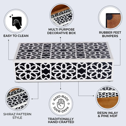 Shiraz Pattern Resin Inlay Decorative Storage Box – Black & White