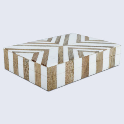Marquet Chevron Resin & Wood Inlay Decorative Storage Box - 8 Sizes