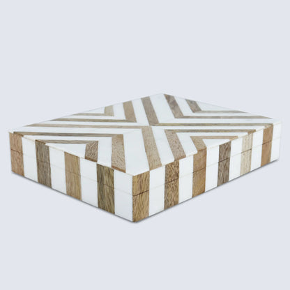 Marquet Chevron Resin & Wood Inlay Decorative Storage Box - 8 Sizes