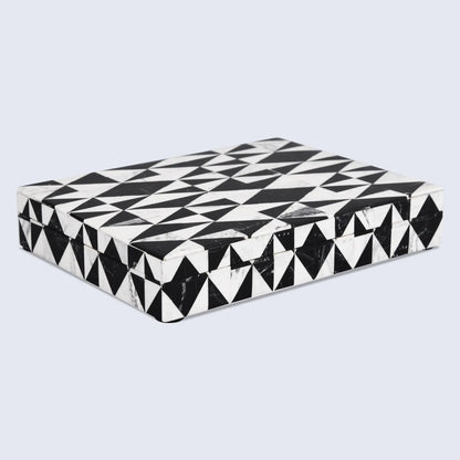 Decorative Boxes Medley Harlequin Pattern Resin Inlay Collection in 7 Sizes, Black & White