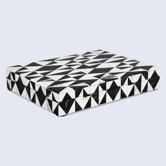 Decorative Boxes Medley Harlequin Pattern Resin Inlay Collection in 7 Sizes, Black & White