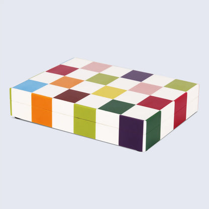 Decorative Boxes Medley Jester Pattern Resin Inlay Collection in 7 Sizes, Multicolor