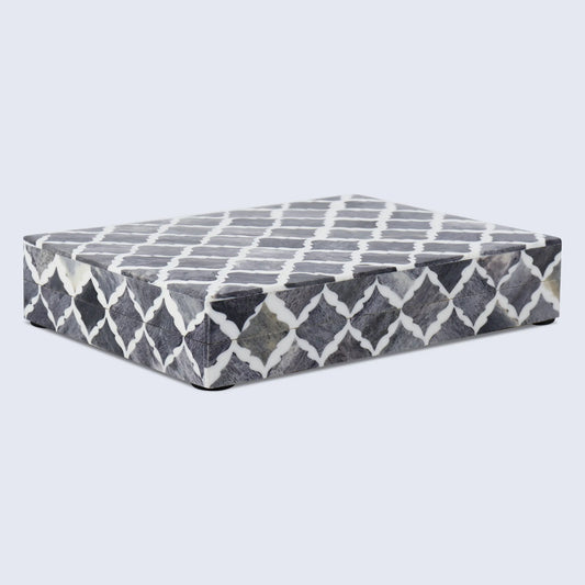 Decorative Boxes Moroccan Pattern Bone & Resin Inlay Collection in 7 Sizes, Grey & White