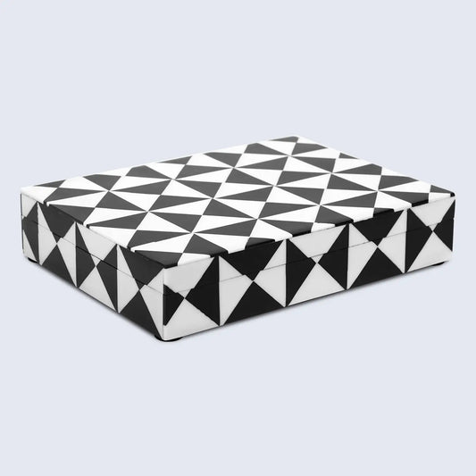 Decorative Boxes Triangle Pattern Resin Inlay Collection in 7 Sizes, Black & White