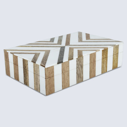 Marquet Chevron Resin & Wood Inlay Decorative Storage Box - 8 Sizes