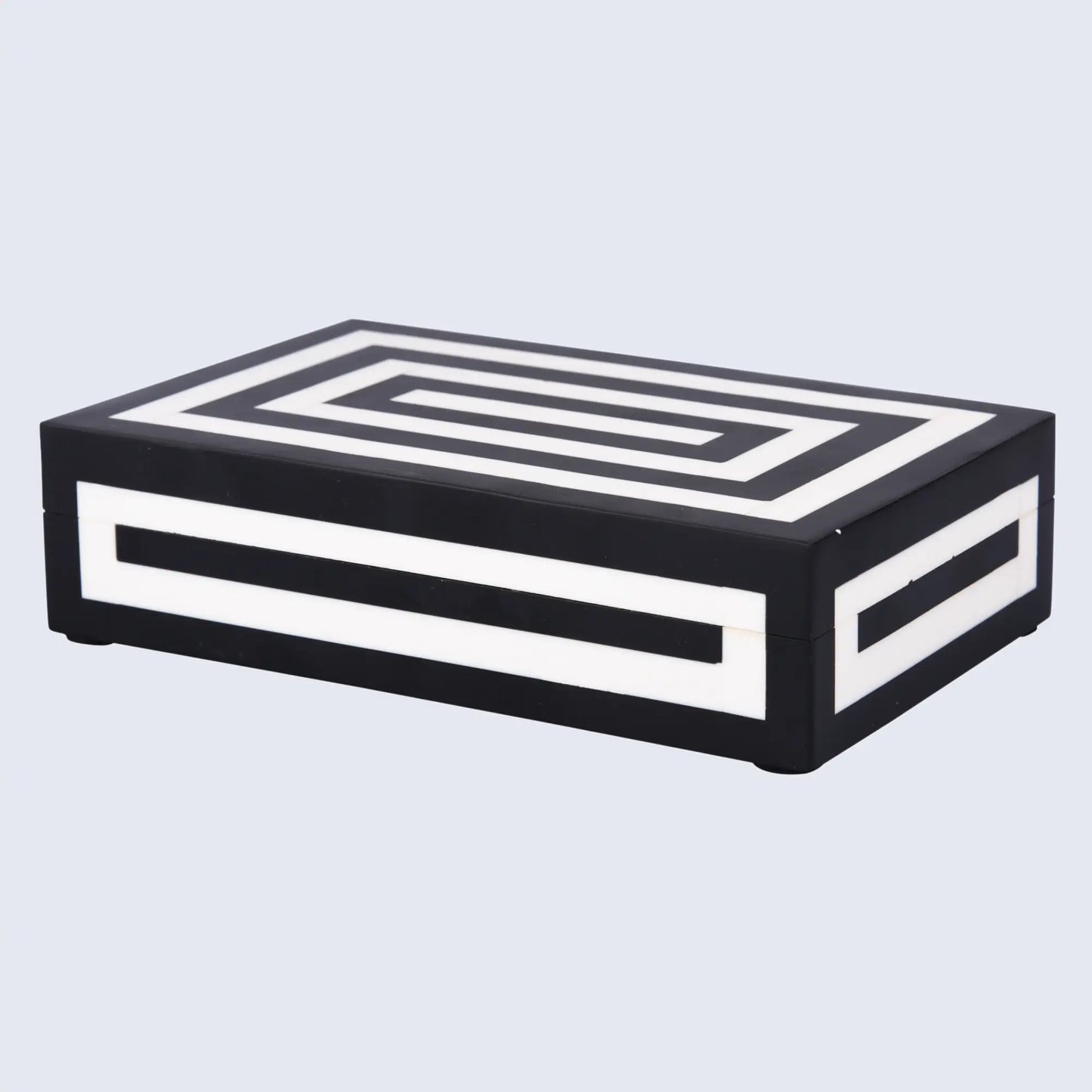 Decorative Boxes Medley Concentrics Pattern Resin Inlay Collection in 8 Sizes, Black & White